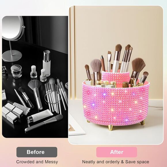 Diesisa 5Slot Makeup Brush Diamond Pink Cup 360° Rotating Makeup Brush Holder - Picture 5 of 5